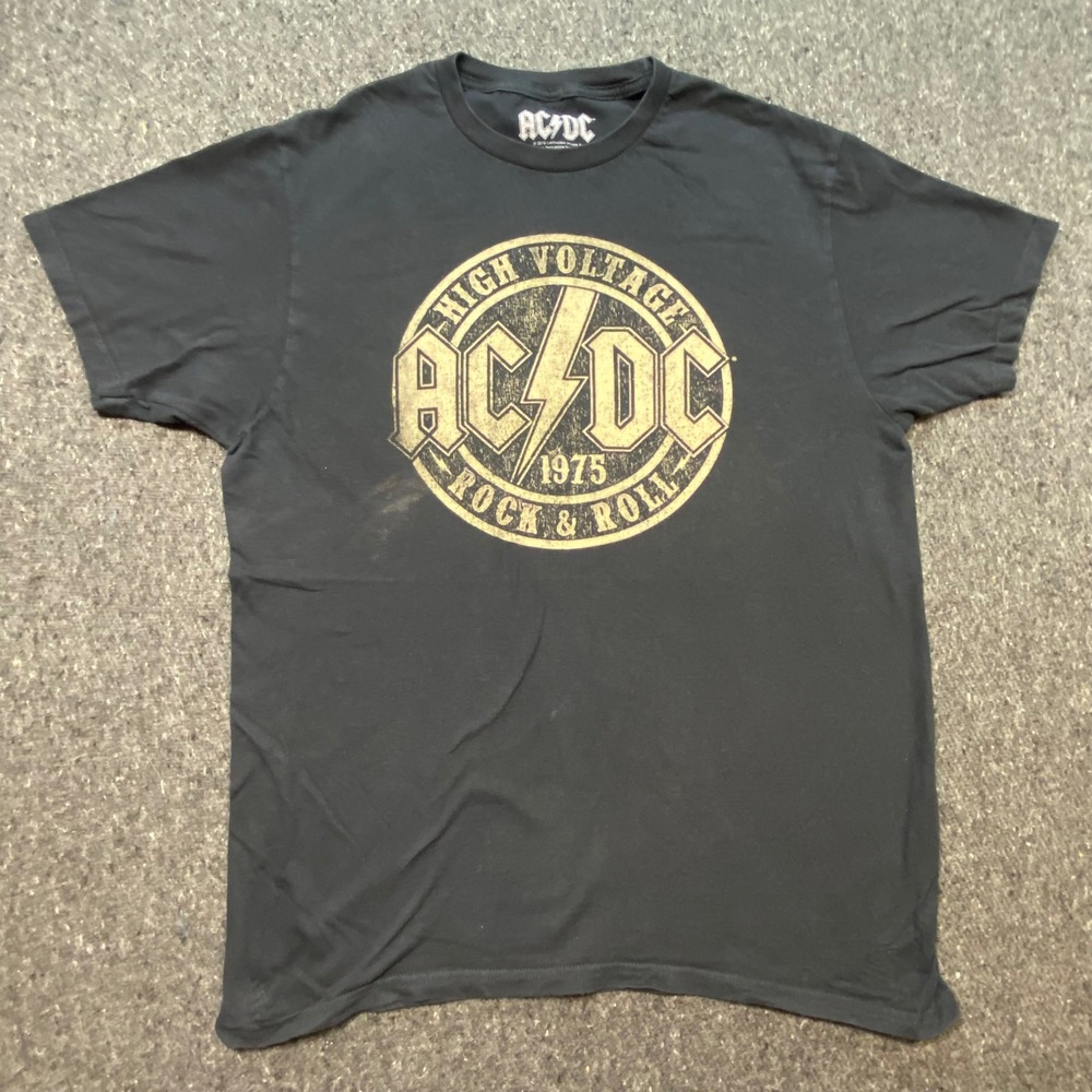 AC/DC Graphic T Shirt Large L Mens Black High Voltage Rock Roll Distressed Logo‎